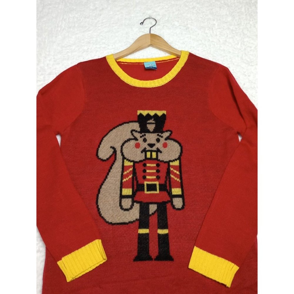 Norther Pole Red & Yellow Ugly Sweater Nutcracker Squirrel Women's Size M NWT